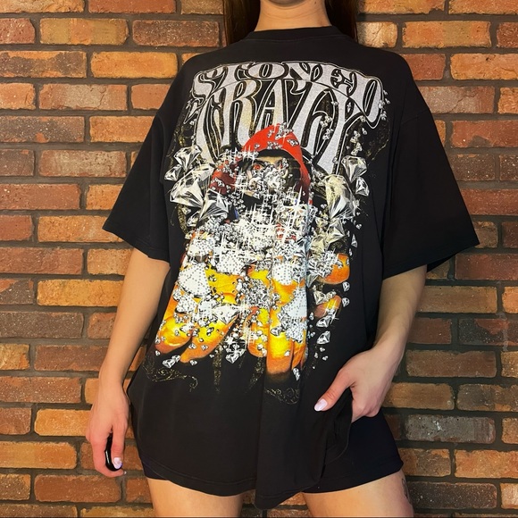 Yalong “Stoned Crazy” Oversized Embellished T-Shirt - Picture 1 of 3